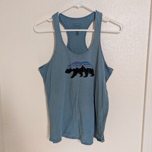 Patagonia Fitz Roy Bear Organic Cotton Tank Top Womens S Tasmanian Teal 38457
